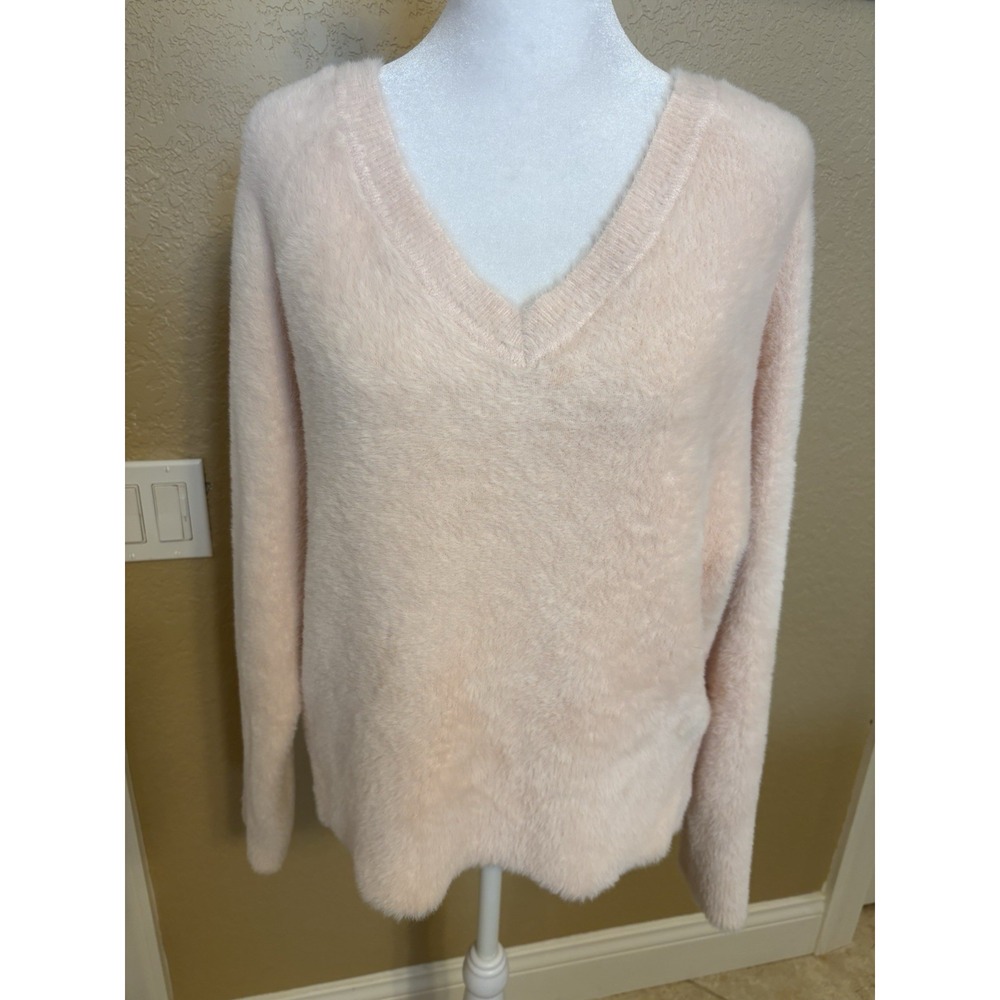 Rachel Zoe Soft Fuzzy Pink N Neck Sweater, XL